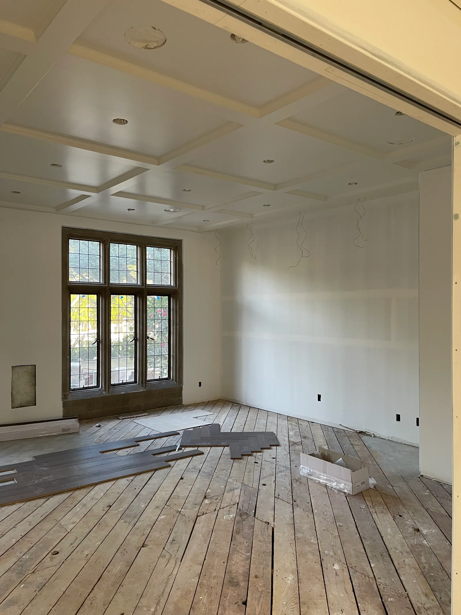 Coffered ceiling finished smooth